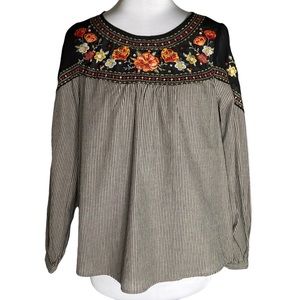 Floral Embroidered Blouse with Sheer Top New Size S